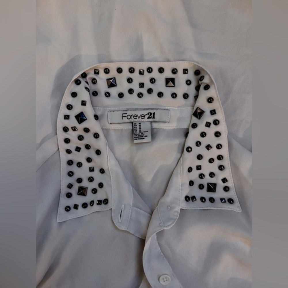 Forever 21 White Button Down Studded Collared Shi… - image 7